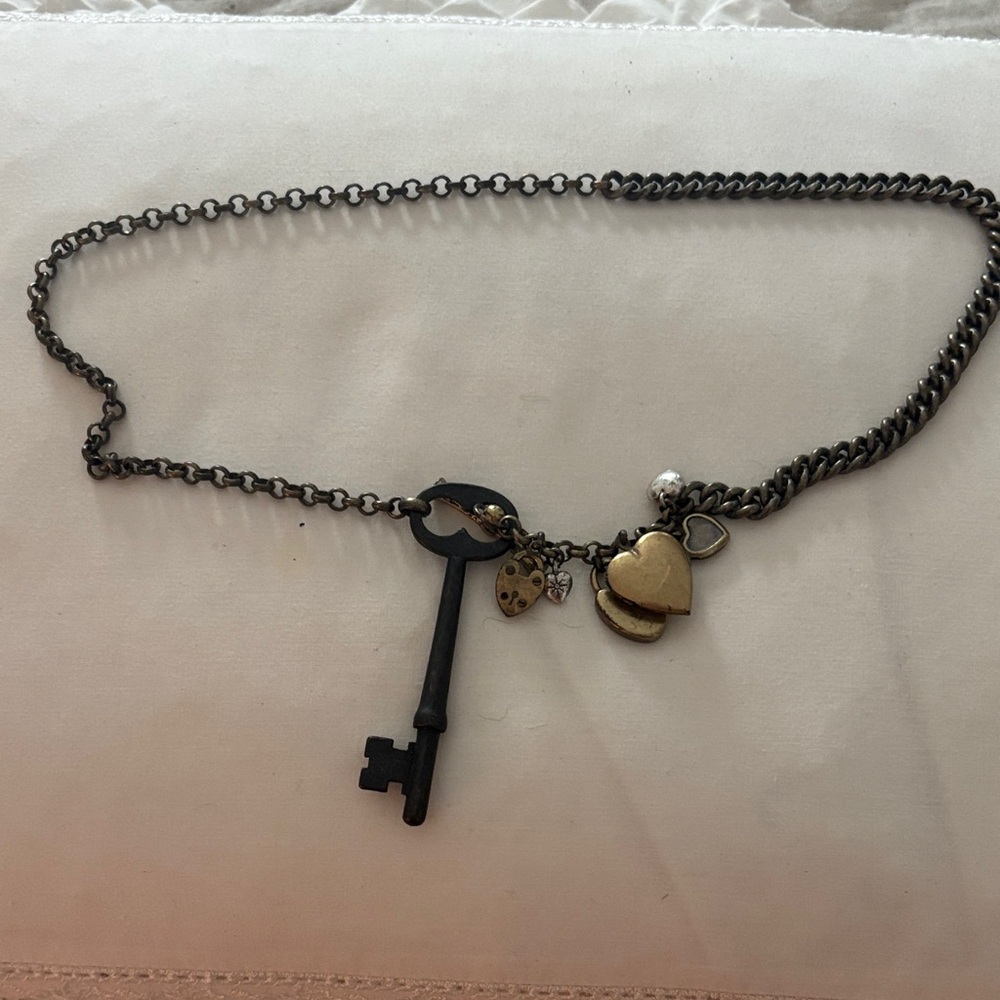 Fossil Black and Gold Key Charm Necklace